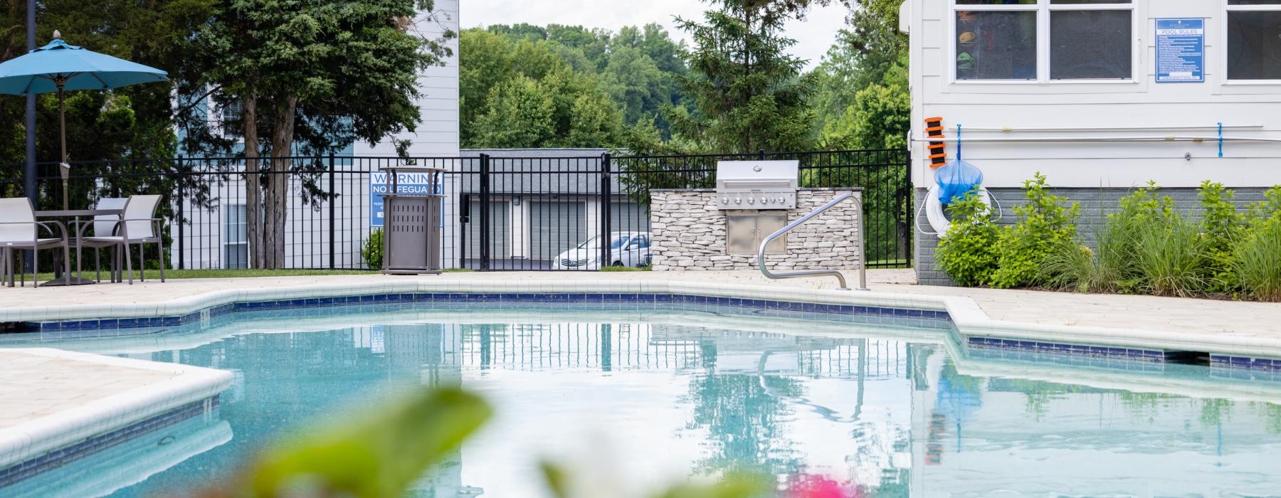 a swimming pool in a backyard