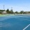 a tennis court with a net