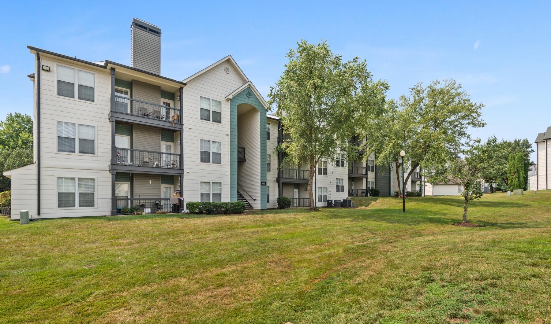 a building with a lawn in front