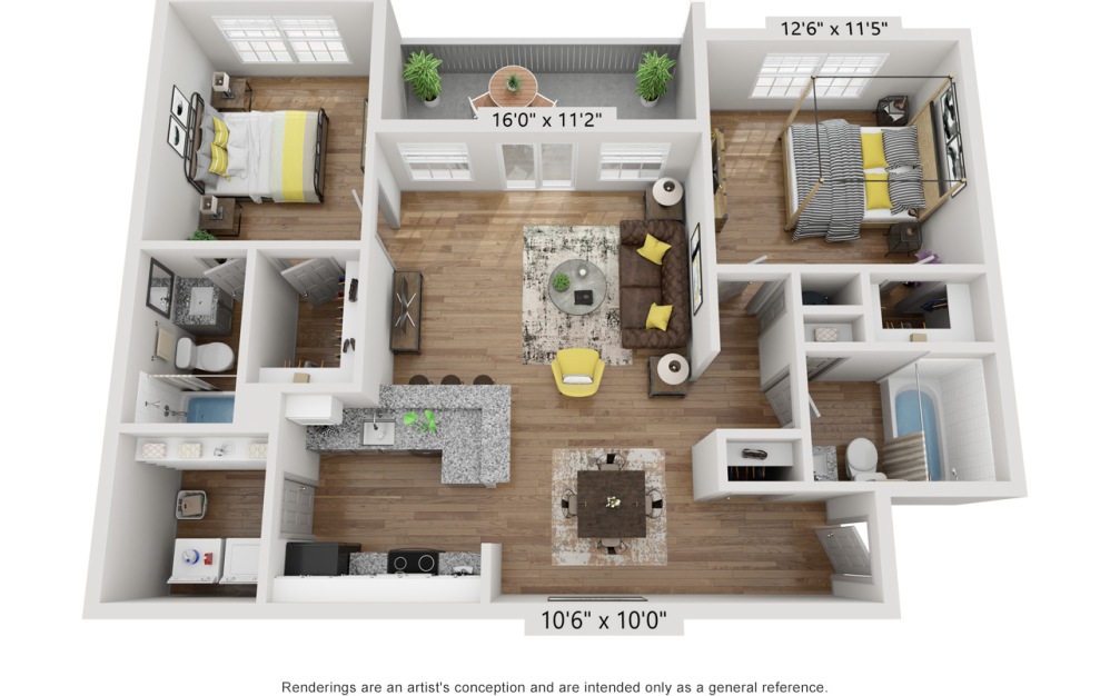 Excaliber - 2 bedroom floorplan layout with 2 bathrooms and 1085 square feet