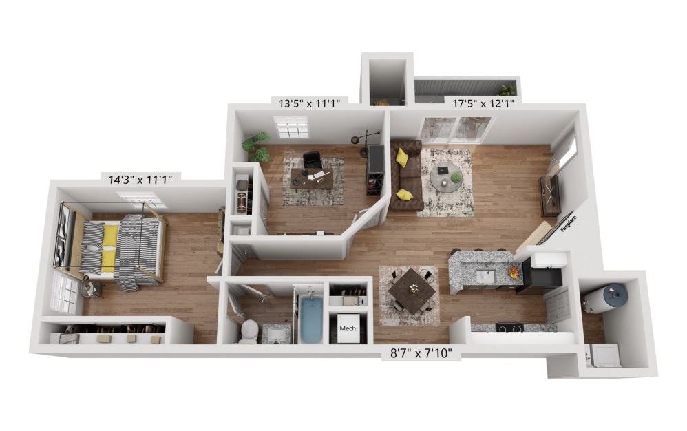 Magnolia - 1 bedroom floorplan layout with 1 bathroom and 930 square feet