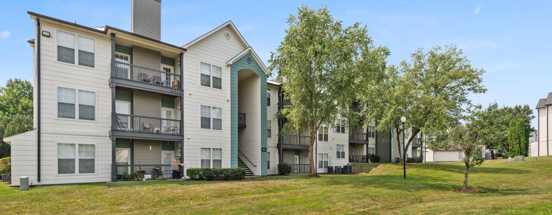 a building with a lawn in front