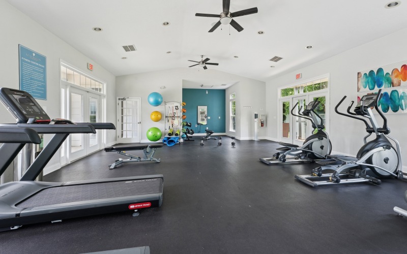 Fitness center with exercising equipment